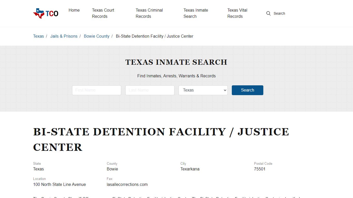 Bi-State Detention Facility / Justice Center in Texarkana, TX - Contact ...